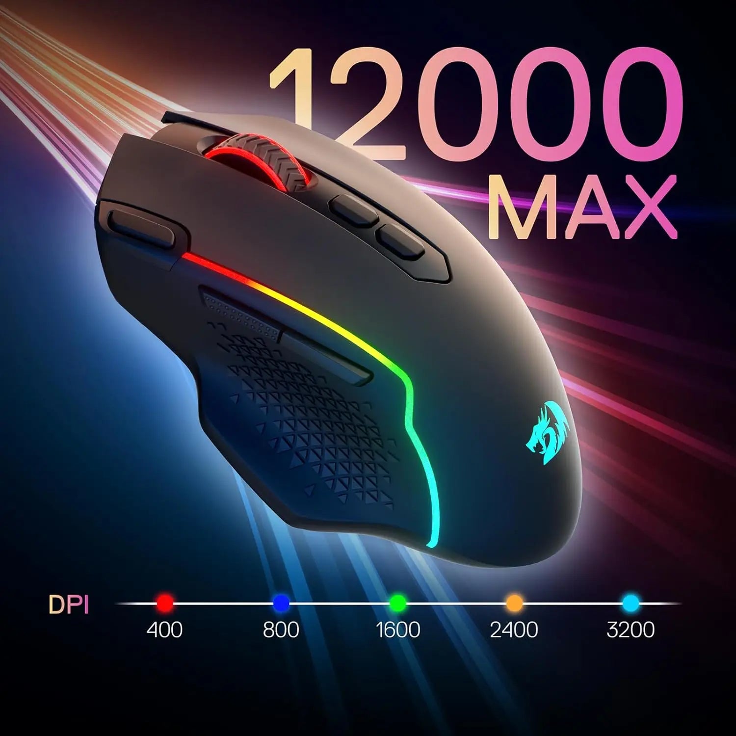 Redragon M810 MAX 3-Mode Wireless Gaming Mouse, 12000 DPI Wired/Wireless RGB Mouse,Rapid Fire Key, 8 Macro Buttons